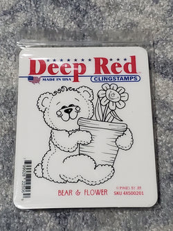 BEAR & FLOWER - DEEP RED RUBBER STAMPS