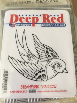 STEAMPUNK SPARROW - DEEP RED RUBBER STAMPS