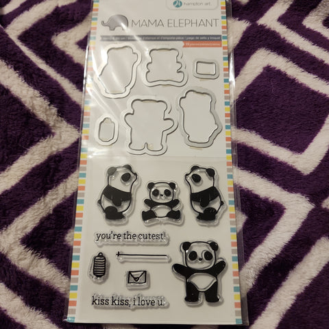 PANDA - mama elephant Hampton art clear stamps and die set