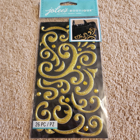 PUFFY GOLD FLOURISH AND GEM - Jolee's BLING Boutique Stickers