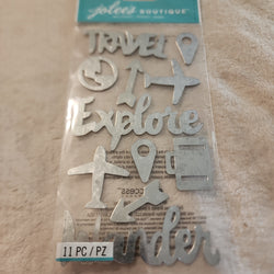 METAL TRAVEL WORDS & ICONS - JOLEES BOUTIQUE STICKERS
