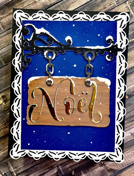 CAST IRON AND HANGING WOODGRAIN SIGN