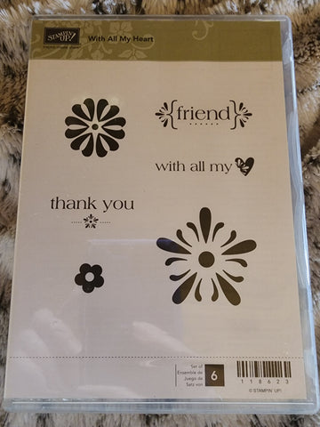WITH ALL MY HEART - USED STAMPIN UP CLING STAMPS