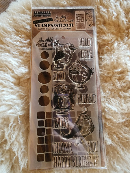 "Bird Crazy, Dot and Grid" (Model #THMM113) - TIM HOLTZ STAMP AMD STENCIL SET