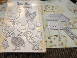 CHICKEN COOP WITH HENS, ROOSTER AND CHICKS DIE SET - GINA MARIE DESIGNS