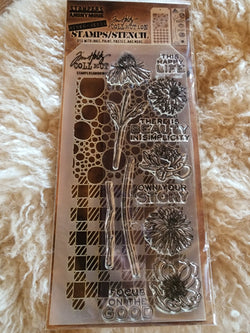"Flower Garden, Bubbles and Gingham" (Model #THMM124) - TIM HOLTZ STAMP AMD STENCIL SET