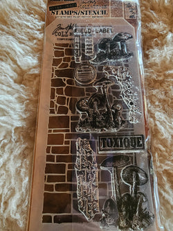 Brick & Stones with Mushrooms" (Model #THMM112) - TIM HOLTZ STAMP AMD STENCIL SET