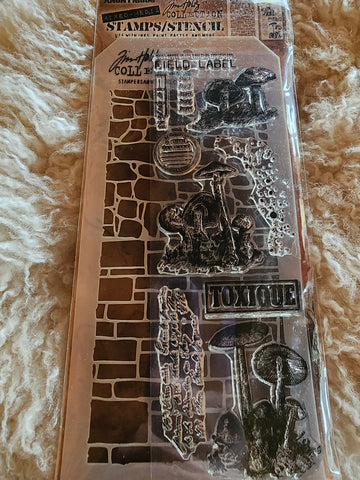 Brick & Stones with Mushrooms" (Model #THMM112) - TIM HOLTZ STAMP AMD STENCIL SET
