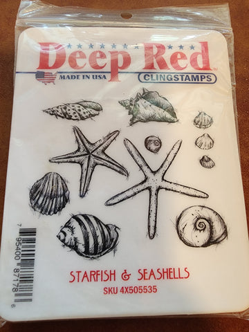 DEEP RED RUBBER STAMPS - STARFISH & SEASHELLS