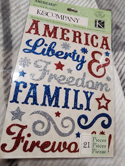 AMERICANA GLITTER WORDS STICKERS - K & COMPANY
