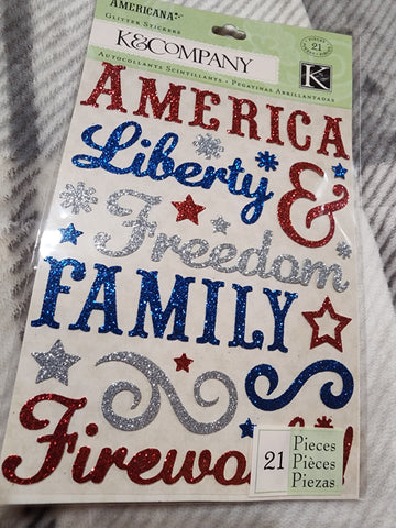 AMERICANA GLITTER WORDS STICKERS - K & COMPANY