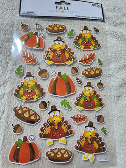 XL SHEET OF FALL TURKEY & PUMPKIN FOILED STICKERS