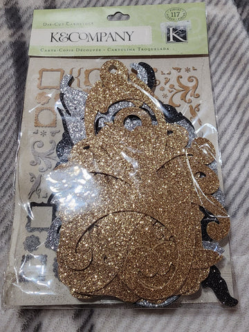 GLITTER SWIRLS AND FRAMES K & COMPANY DIE CUT PACK 117 PIECES