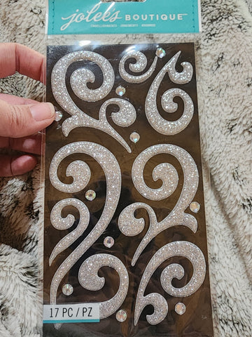 PUFFY SILVER FLOURISH AND GEM - Jolee's BLING Boutique Stickers