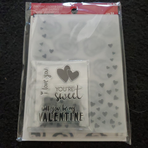 WILL YOU BE MY VALENTINE - 2 EMBOSSING FOLDERS & SET OF STAMPS