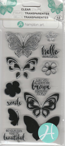 HELLO & LAYERING BUTTERFLIES - HAMPTON ARTS CLEAR STAMPS
