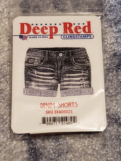DENIM SHORTS - DEEP RED RUBBER STAMPS
