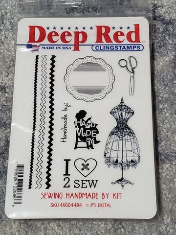 SEWING HANDMADE BY KIT - DEEP RED RUBBER STAMPS