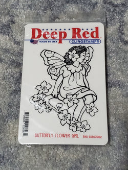 BUTTERFLY FLOWER GIRL - DEEP RED RUBBER STAMPS
