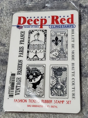 FASHION TICKETS SET - DEEP RED RUBBER STAMPS