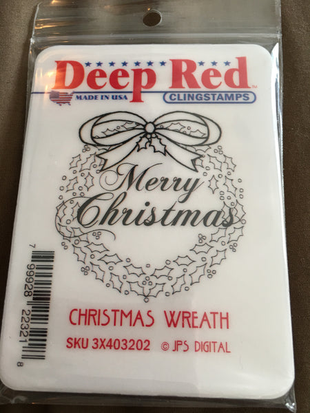 CHRISTMAS WREATH - DEEP RED RUBBER STAMPS