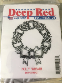 HOLLY WREATH - DEEP RED RUBBER STAMPS
