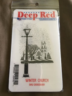 WINTER CHURCH DEEP RED RUBBER STAMPS