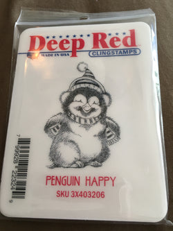 PENGUIN HAPPY - DEEP RED RUBBER STAMPS