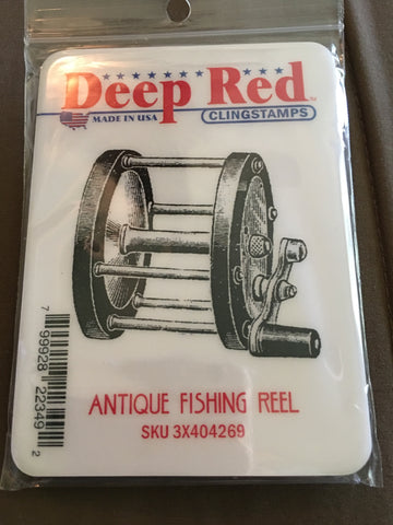 ANTIQUE FISHING REEL DEEP RED RUBBER STAMPS