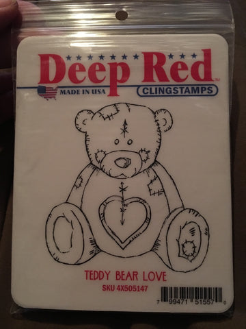 TEDDY BEAR LOVE DEEP RED RUBBER STAMPS