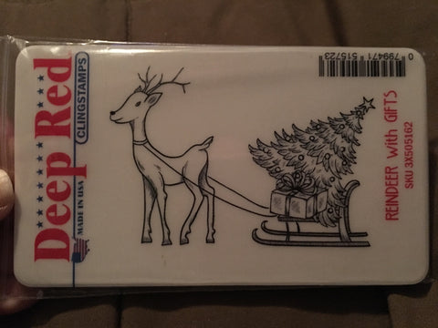 REINDEER WITH GIFTS DEEP RED RUBBER STAMPS