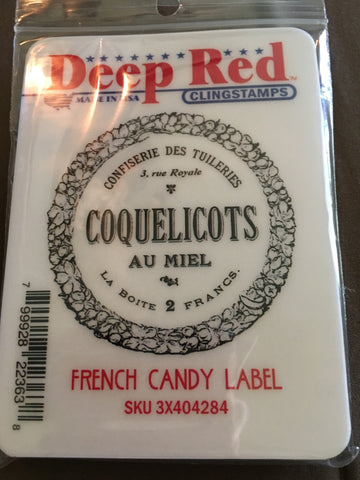 FRENCH CANDY LABEL DEEP RED RUBBER STAMPS
