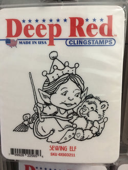 SEWING ELF DEEP RED RUBBER STAMPS