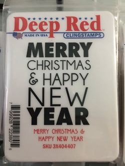 MERRY CHRISTMAS AND HAPPY NEW YEAR - DEEP RED RUBBER STAMPS
