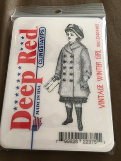 VINTAGE WINTER GIRL - DEEP RED RUBBER STAMPS