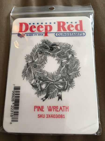 PINE WREATH - DEEP RED RUBBER STAMPS