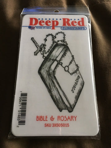 BIBLE & ROSARY DEEP RED RUBBER STAMPS
