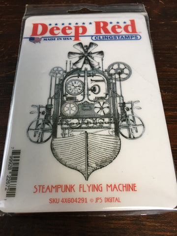 STEAMPUNK FLYING MACHINE DEEP RED RUBBER STAMPS