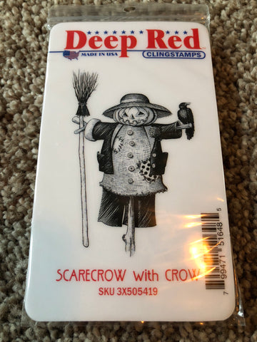 SCARECROW WITH CROW - DEEP RED RUBBER STAMPS