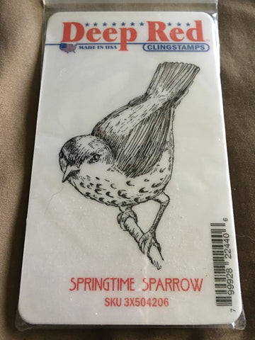 SPRINGTIME SPARROW DEEP RED RUBBER STAMPS
