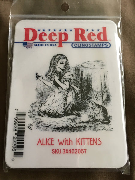 ALICE WITH KITTENS DEEP RED RUBBER STAMPS