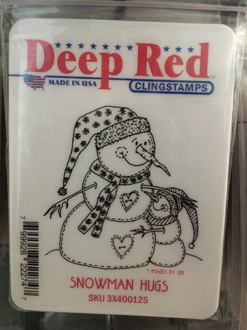 SNOWMAN HUGS - DEEP RED RUBBER STAMPS
