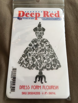 DRESS FORM FLOURISH - DEEP RED RUBBER STAMPS
