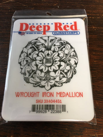 WROUGHT IRON MEDALLION DEEP RED RUBBER STAMPS