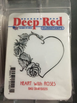 HEART WITH ROSES - DEEP RED RUBBER STAMPS