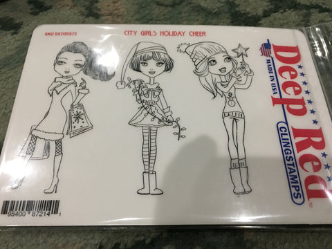 CITY GIRLS HOLIDAY CHEER - DEEP RED RUBBER STAMPS