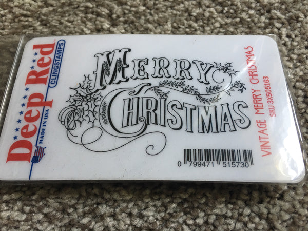 VINTAGE MERRY CHRISTMAS - DEEP RED RUBBER STAMPS