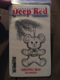 CHRISTMAS BEAR DEEP RED RUBBER STAMPS