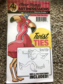 FLAMINGO TWIST TIES - CLEAR STAMPS AND DIES ART IMPRESSIONS BONNIE KREBS