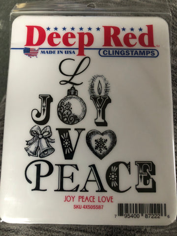 JOY PEACE LOVE DEEP RED RUBBER STAMPS